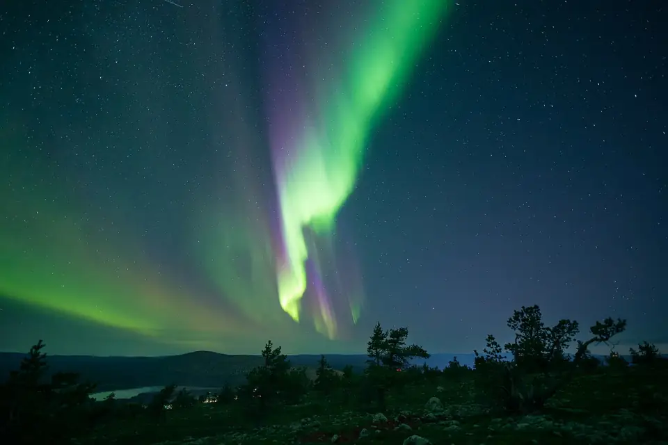 Green aurora curtain over Levi, Kittilä, Lapland, Finland, 2023 September